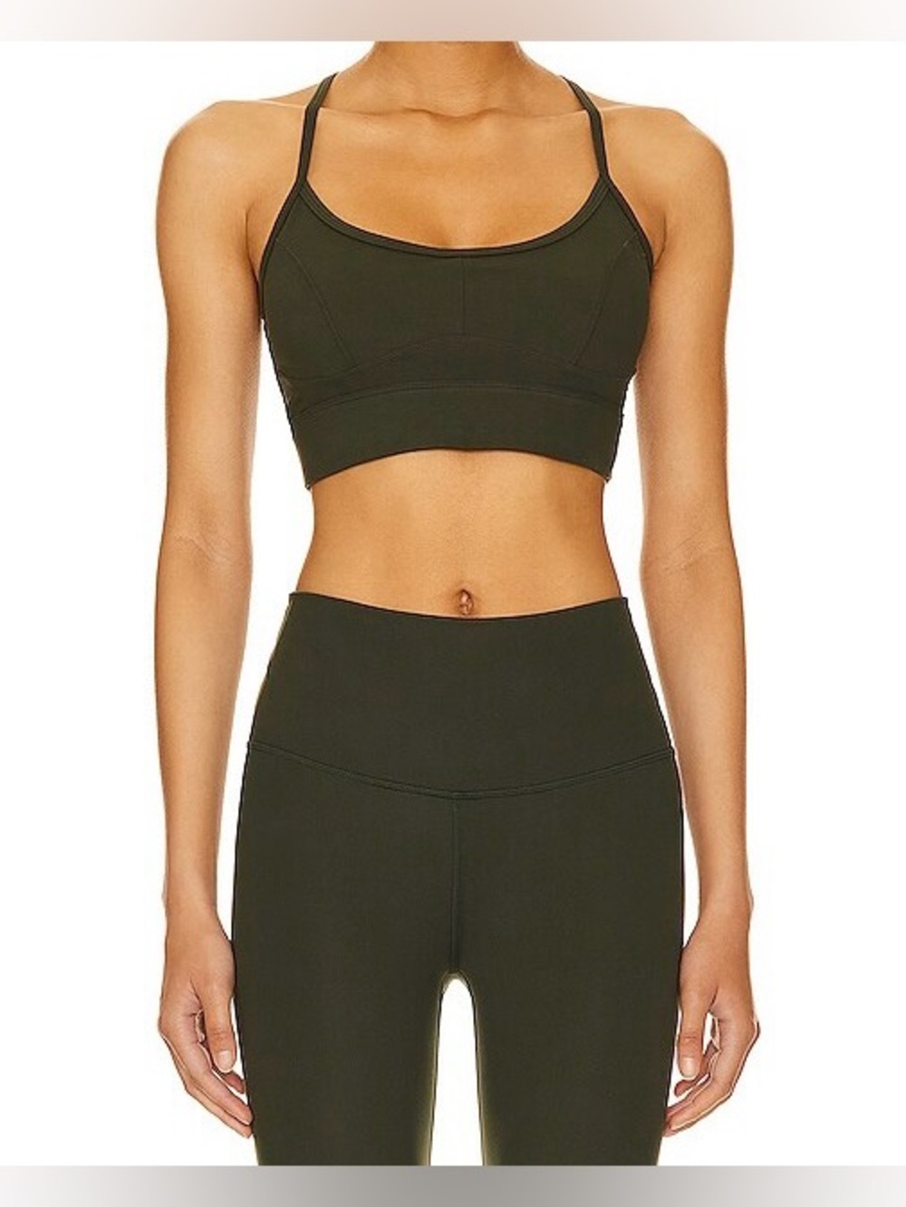 Varley Olive Strappy Sports Bra and Leggings Set